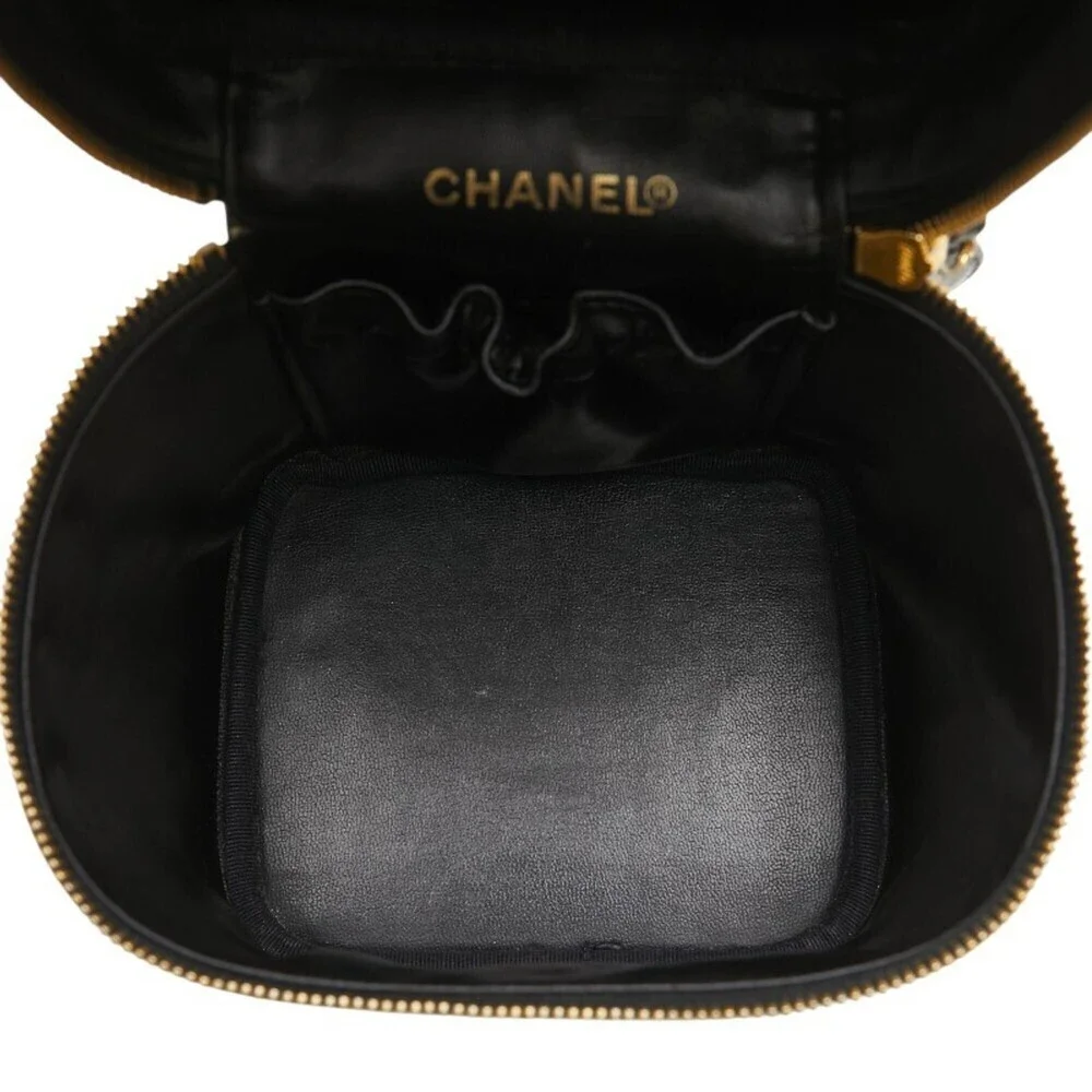 CHANEL Black Caviar Leather Logo Pouch